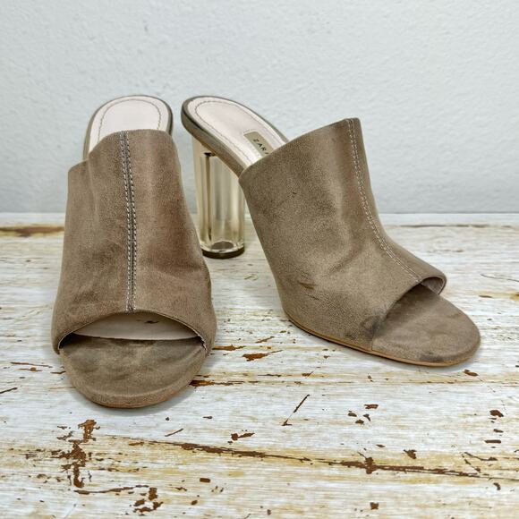 Zara Basic Collection Beige Vegan Clear Heeled Mules 7.5 - Picture 2 of 13